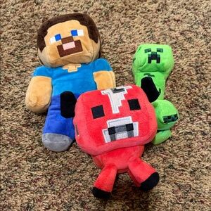 Minecraft Plush Toy Set - Steve, Creeper, Mooshroom/Mushroom Cow